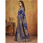 Load image into Gallery viewer, Women's Silk Blend Printed Saree With Unstitched Blouse 5.5Mtr (Navy Blue)
