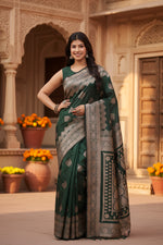 Load image into Gallery viewer, Women's Banarasi Silk Printed Saree With Unstitched Blouse 5.5Mtr (Green)
