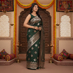 Load image into Gallery viewer, Women's Banarasi Silk Printed Saree With Unstitched Blouse 5.5Mtr (Green)
