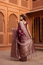 Load image into Gallery viewer, Women's Banarasi Silk Printed Saree With Unstitched Blouse 5.5Mtr (Maroon)
