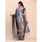 Load image into Gallery viewer, Women's Banarasi Silk Printed Saree With Unstitched Blouse 5.5Mtr (Teal Blue)
