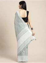 Load image into Gallery viewer, Women's Linen Printed Saree With Unstitched Blouse 5.5Mtr (Sea Green)
