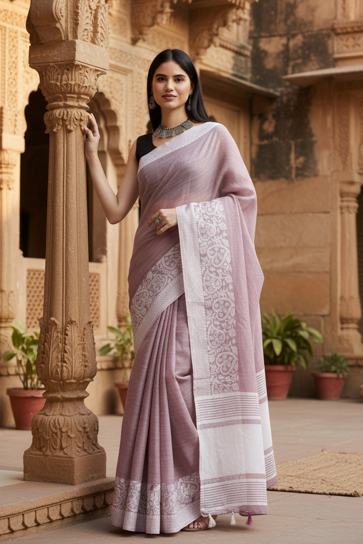 Pid 65280 women s linen printed saree with unstitched blouse 5 5 mtr purple 1 1000x1000
