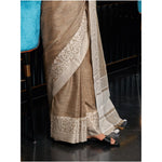 Load image into Gallery viewer, Women's Linen Printed Saree With Unstitched Blouse 5.5Mtr (Beige)
