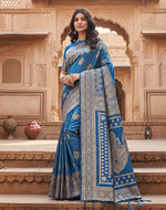 Load image into Gallery viewer, Women's Silk Printed Saree With Unstitched Blouse 5.5Mtr (Sky Blue)
