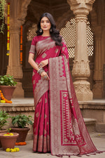 Load image into Gallery viewer, Women's Silk Printed Saree With Unstitched Blouse 5.5Mtr (Magenta)
