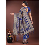Load image into Gallery viewer, Women's Silk Printed Saree With Unstitched Blouse 5.5Mtr (Navy Blue)
