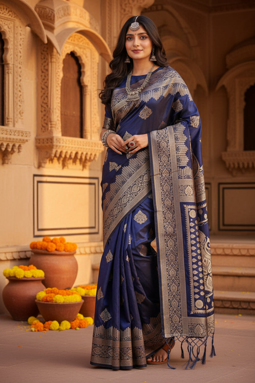 Women's silk printed saree with unstitched blouse 5