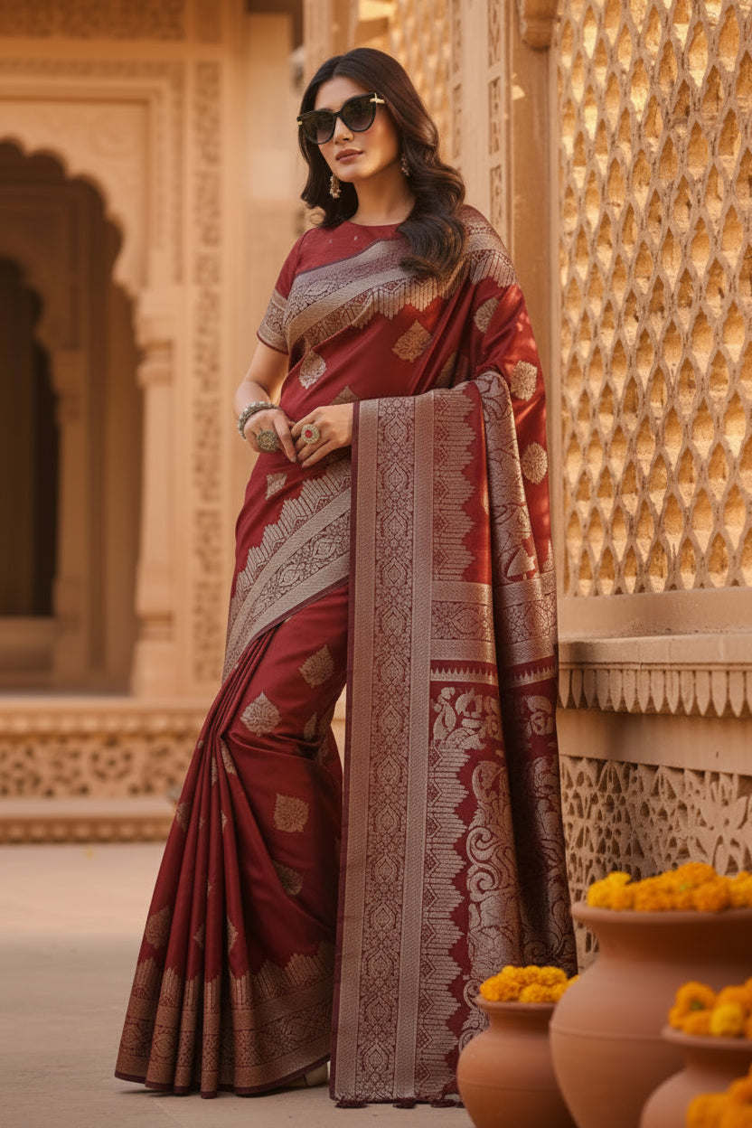 Pid 65290 women s silk printed saree with unstitched blouse 5 5 mtr maroon 1 1000x1000_f654a349 cb93 4377 9f97 b205340251a6