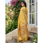 Load image into Gallery viewer, Women's Linen Cotton Printed Saree With Unstitched Blouse 5.5Mtr (Yellow)
