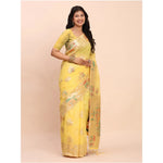 Load image into Gallery viewer, Women's Linen Cotton Printed Saree With Unstitched Blouse 5.5Mtr (Yellow)
