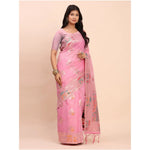 Load image into Gallery viewer, Women's Linen Cotton Printed Saree With Unstitched Blouse 5.5Mtr (Pink)
