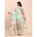 Load image into Gallery viewer, Women's Linen Cotton Printed Saree With Unstitched Blouse 5.5Mtr (Sea Green)
