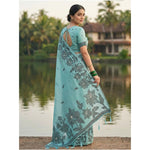 Load image into Gallery viewer, Women's Linen Cotton Printed Saree With Unstitched Blouse 5.5Mtr (Sea Green)
