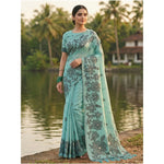 Load image into Gallery viewer, Women's Linen Cotton Printed Saree With Unstitched Blouse 5.5Mtr (Sea Green)
