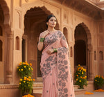 Load image into Gallery viewer, Women's Linen Cotton Printed Saree With Unstitched Blouse 5.5Mtr (Peach)
