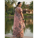 Load image into Gallery viewer, Women's Linen Cotton Printed Saree With Unstitched Blouse 5.5Mtr (Peach)
