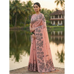 Load image into Gallery viewer, Women's Linen Cotton Printed Saree With Unstitched Blouse 5.5Mtr (Peach)
