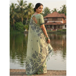Load image into Gallery viewer, Women's Linen Cotton Printed Saree With Unstitched Blouse 5.5Mtr (Light Green)
