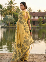 Load image into Gallery viewer, Women's Linen Cotton Printed Saree With Unstitched Blouse 5.5Mtr (Yellow)
