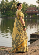 Load image into Gallery viewer, Women's Linen Cotton Printed Saree With Unstitched Blouse 5.5Mtr (Yellow)
