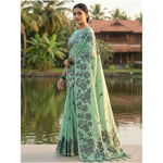 Load image into Gallery viewer, Women's Linen Cotton Printed Saree With Unstitched Blouse 5.5Mtr (Rama Green)
