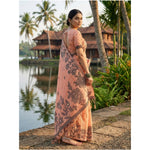 Load image into Gallery viewer, Women's Linen Cotton Printed Saree With Unstitched Blouse 5.5Mtr (Orange)
