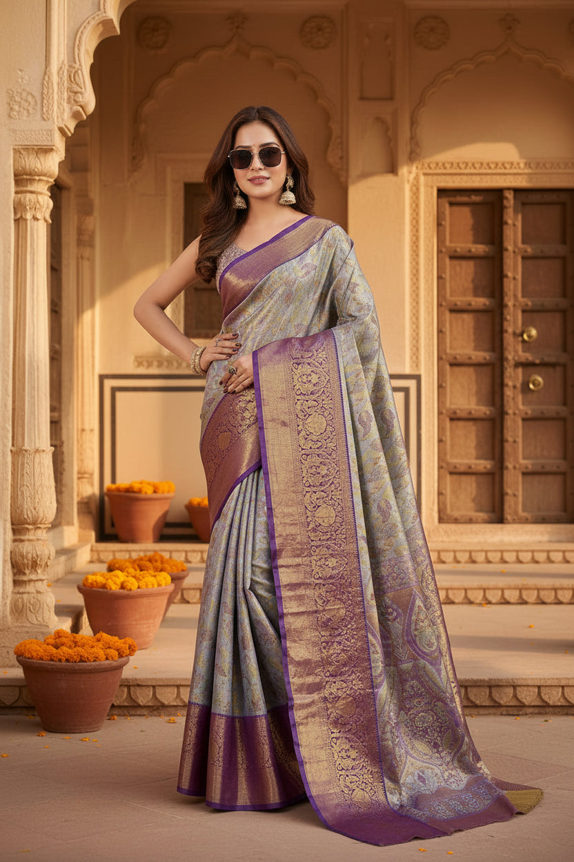 Women's Jacquard Saree With Unstitched Blouse 5.5Mtr (Multicolor)