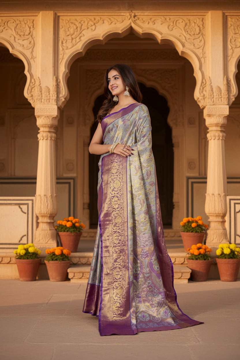 Women's Jacquard Saree With Unstitched Blouse 5.5Mtr (Multicolor)