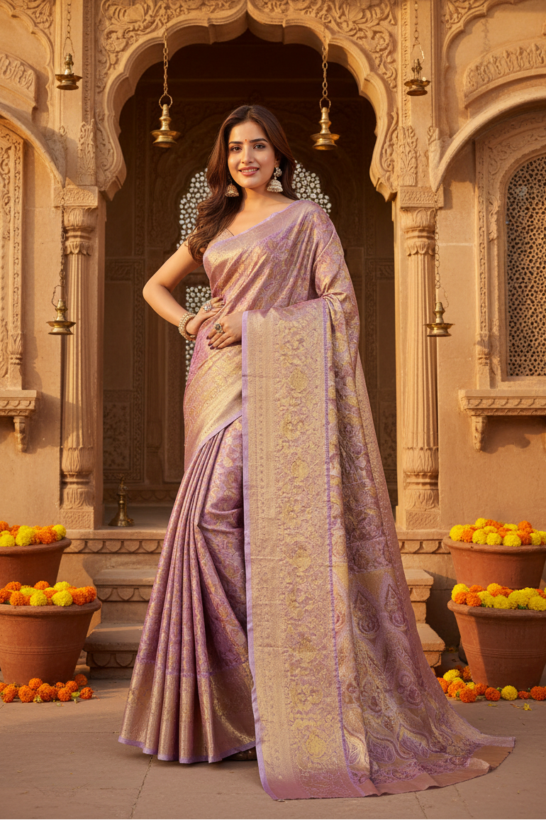 Women's Jacquard Saree With Unstitched Blouse 5.5Mtr (Multicolor)