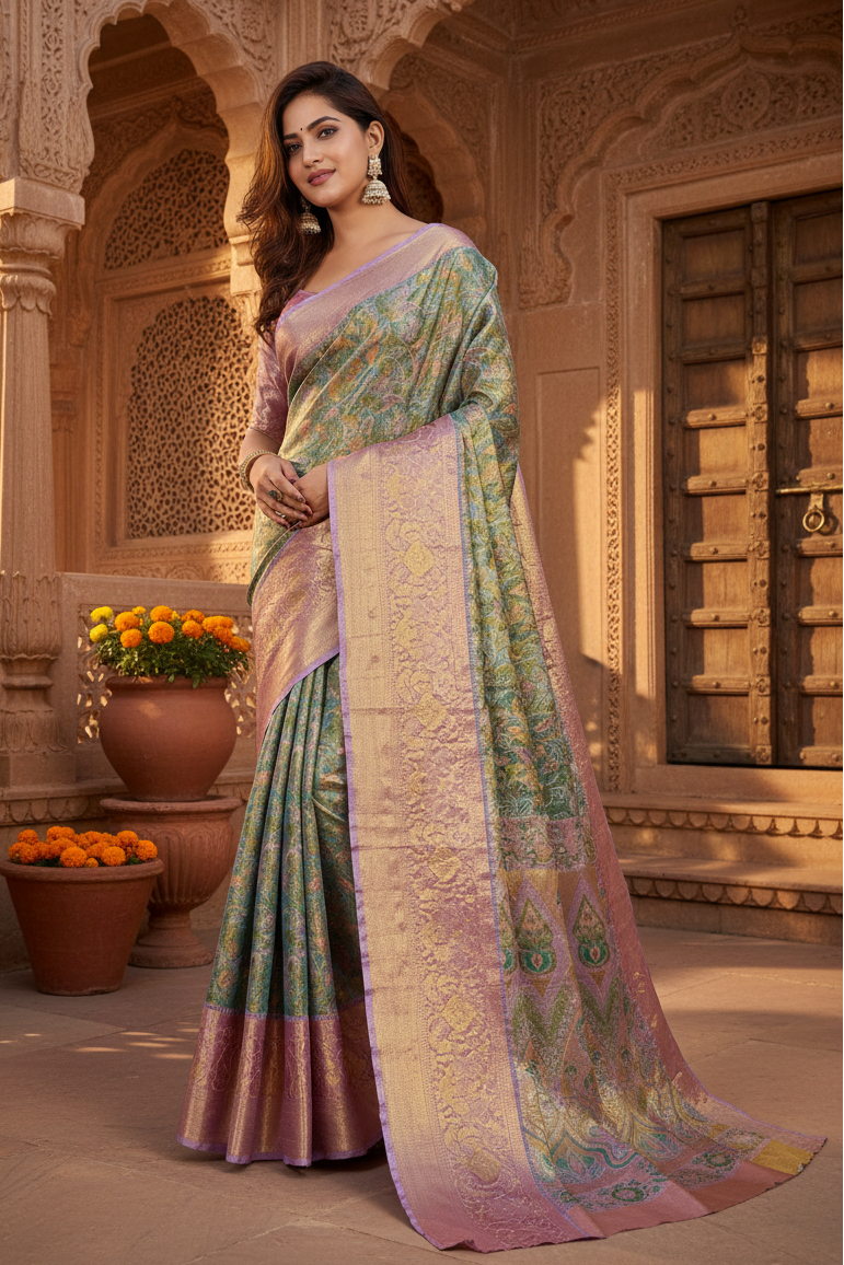 Women's Jacquard Saree With Unstitched Blouse 5.5Mtr (Multicolor)