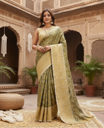 Load image into Gallery viewer, Women's Jacquard Saree With Unstitched Blouse 5.5Mtr (Olive)
