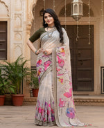 Load image into Gallery viewer, Women's Georgette Floral Printed Saree With Unstitched Blouse 5.5Mtr (Beige)
