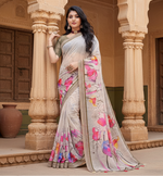 Load image into Gallery viewer, Women's Georgette Floral Printed Saree With Unstitched Blouse 5.5Mtr (Beige)
