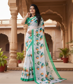 Load image into Gallery viewer, Women's Georgette Floral Printed Saree With Unstitched Blouse 5.5Mtr (Green)
