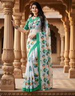 Load image into Gallery viewer, Women's Georgette Floral Printed Saree With Unstitched Blouse 5.5Mtr (Green)
