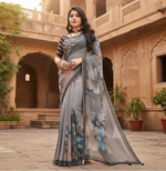 Load image into Gallery viewer, Women's Georgette Floral Printed Saree With Unstitched Blouse 5.5Mtr (Grey)

