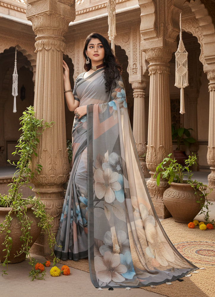 Pid 65537 women s georgette floral printed saree with unstitched blouse 5 5 mtr grey 3 1000x1000