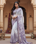 Load image into Gallery viewer, Women's Georgette Floral Printed Saree With Unstitched Blouse 5.5Mtr (Lavender)
