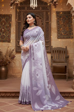 Load image into Gallery viewer, Women's Georgette Floral Printed Saree With Unstitched Blouse 5.5Mtr (Lavender)
