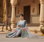 Load image into Gallery viewer, Women's Georgette Floral Printed Saree With Unstitched Blouse 5.5Mtr (Grey)

