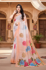 Load image into Gallery viewer, Women's Georgette Floral Printed Saree With Unstitched Blouse 5.5Mtr (Orange)
