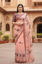 Load image into Gallery viewer, Women's Georgette Floral Printed Saree With Unstitched Blouse 5.5Mtr (Peach)
