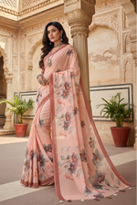 Load image into Gallery viewer, Women's Georgette Floral Printed Saree With Unstitched Blouse 5.5Mtr (Peach)
