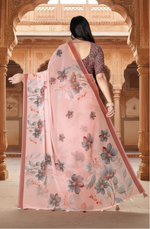 Load image into Gallery viewer, Women's Georgette Floral Printed Saree With Unstitched Blouse 5.5Mtr (Peach)
