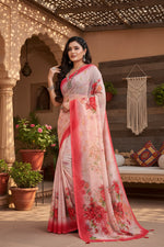 Load image into Gallery viewer, Women's Georgette Floral Printed Saree With Unstitched Blouse 5.5Mtr (Red)
