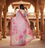 Load image into Gallery viewer, Women's Georgette Floral Printed Saree With Unstitched Blouse 5.5Mtr (Rose Pink)
