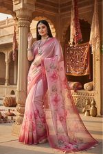 Load image into Gallery viewer, Women's Georgette Floral Printed Saree With Unstitched Blouse 5.5Mtr (Rose Pink)
