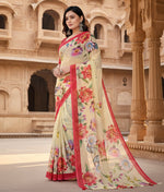 Load image into Gallery viewer, Women's Georgette Floral Printed Saree With Unstitched Blouse 5.5Mtr (Yellow)
