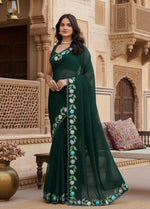 Load image into Gallery viewer, Women's Georgette Printed Saree With Unstitched Blouse 5.5Mtr (Green)
